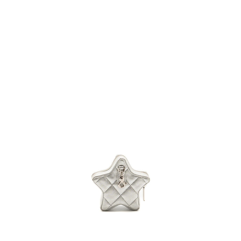 Chanel STAR COIN PURSE CHARM METALLIC LAMBSKIN SILVER SHW (MICROCHIP)