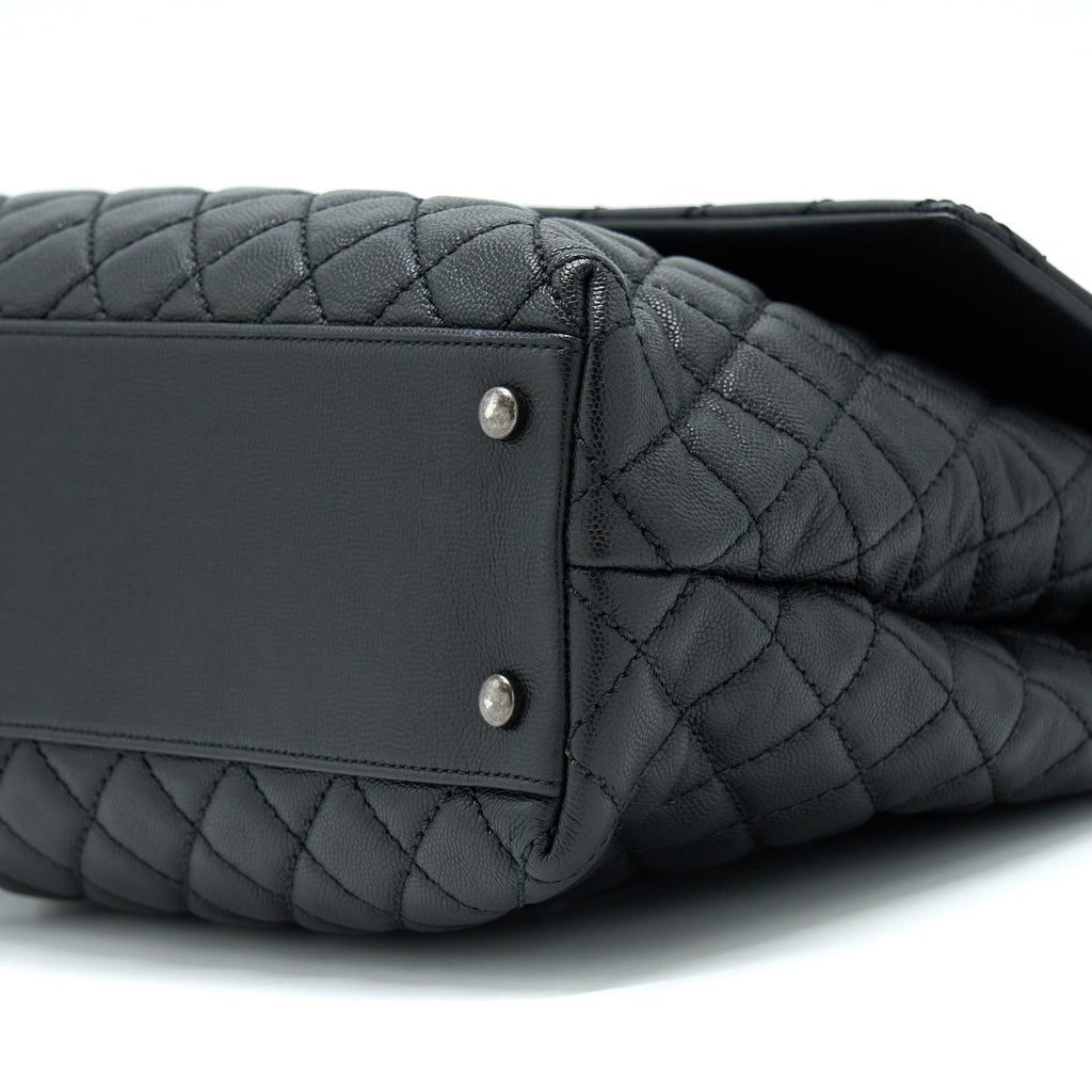 CHANEL COCO HANDLE FLAP BAG CAVIAR BLACK RUTHENIUM HARDWARE