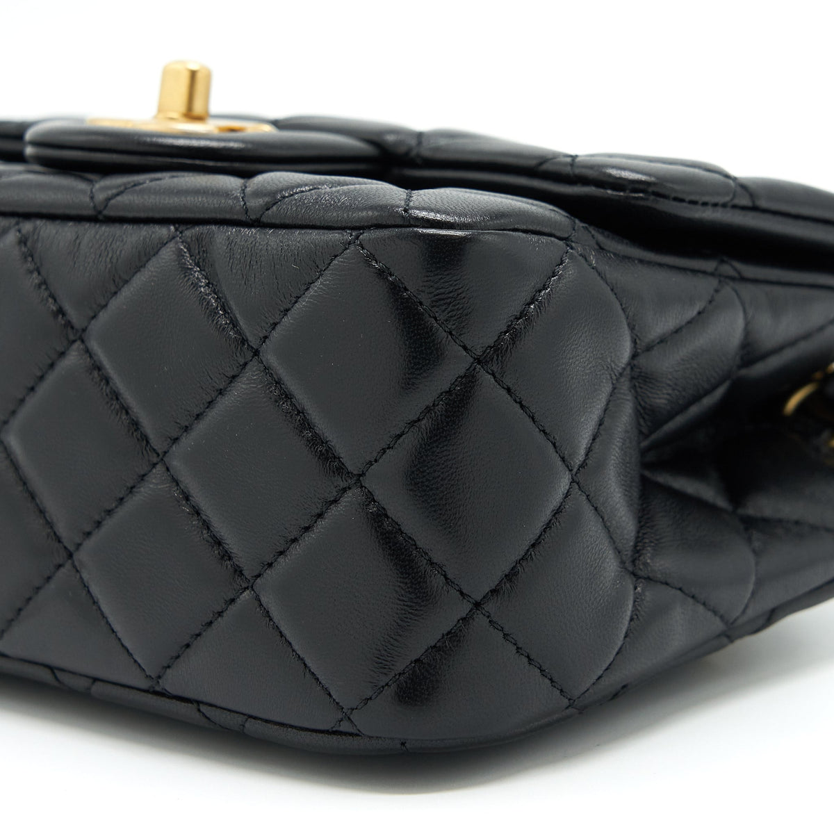 CHANEL PEARL CRUSH MINI SQUARE LAMBSKIN BLACK BRUSHED GHW