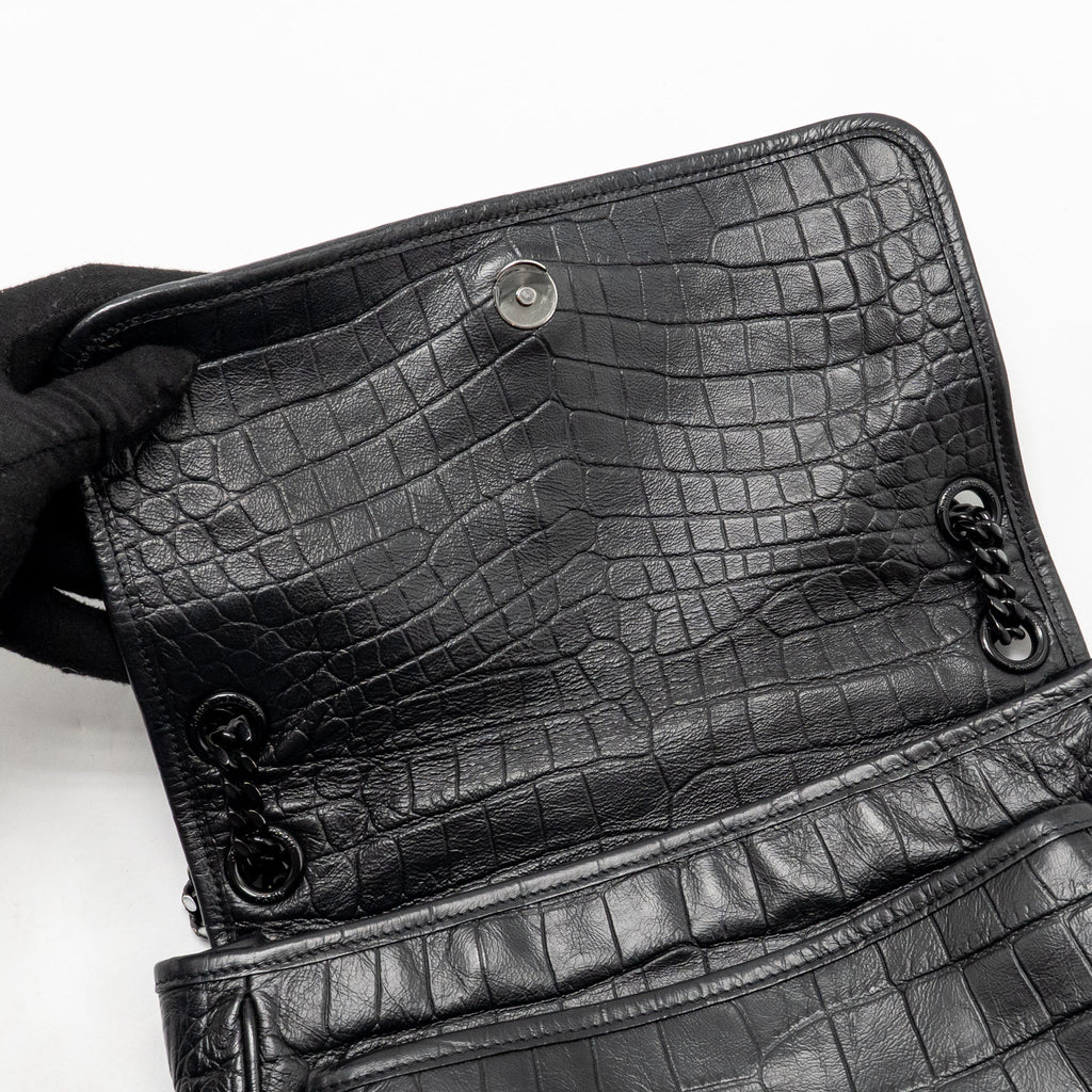 Saint Laurent/YSL Medium Niki Bag Crocodile-Embossed Calfskin SO Black
