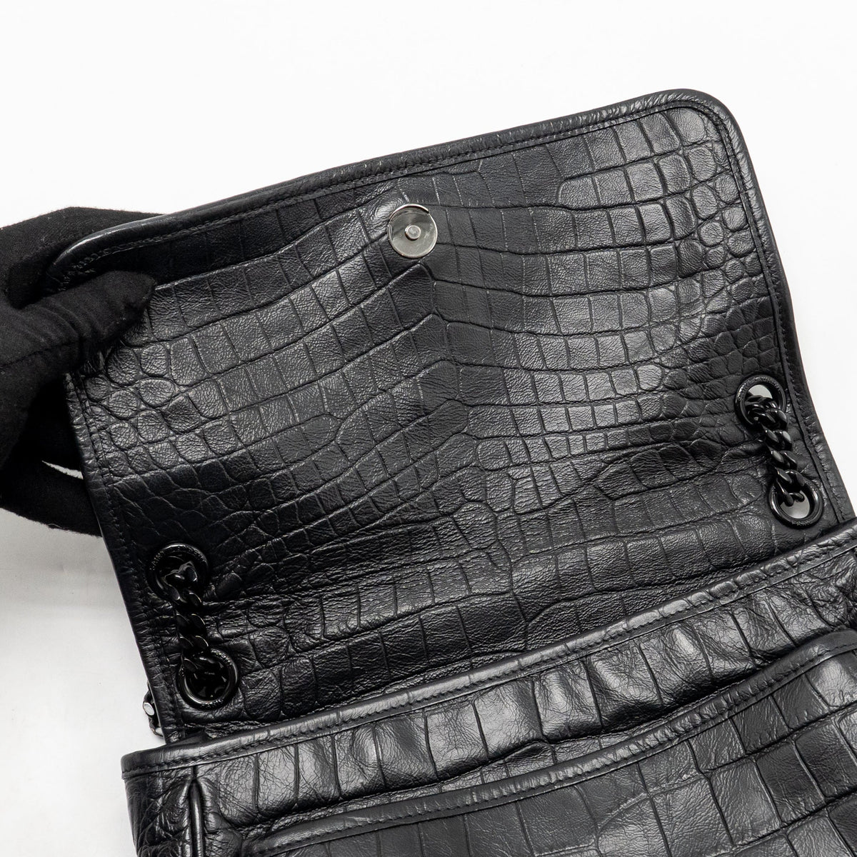 Saint Laurent/YSL Medium Niki Bag Crocodile-Embossed Calfskin SO Black