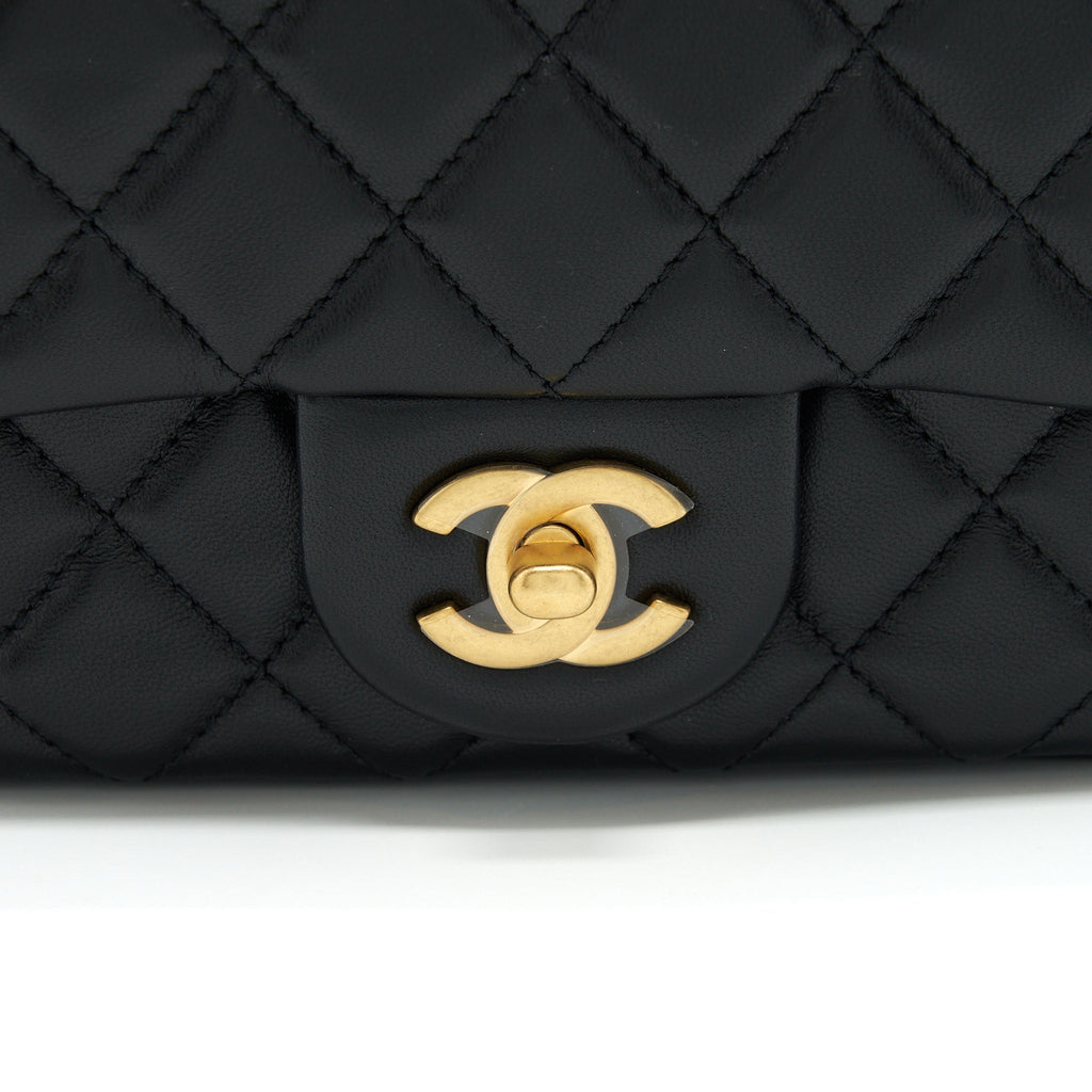 CHANEL PEARL CRUSH MINI SQUARE LAMBSKIN BLACK BRUSHED GHW