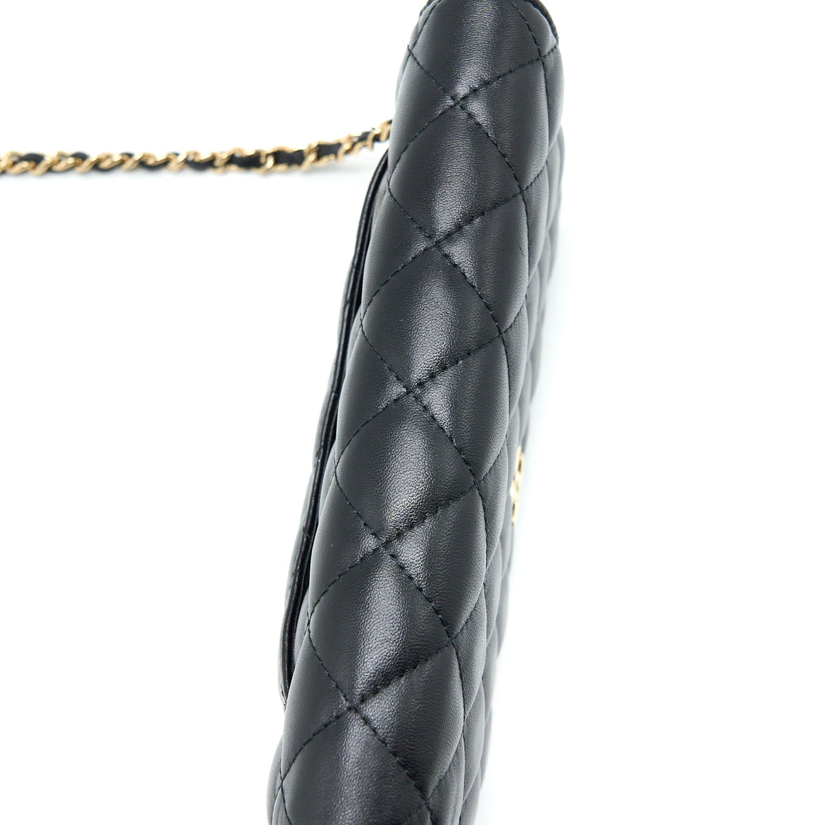 CHANEL QUILTED WALLET ON CHAIN WITH CAMELLIA CHAIN LAMBSKIN BLACK LGHW