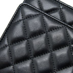 CHANEL QUILTED WALLET ON CHAIN WITH CAMELLIA CHAIN LAMBSKIN BLACK LGHW