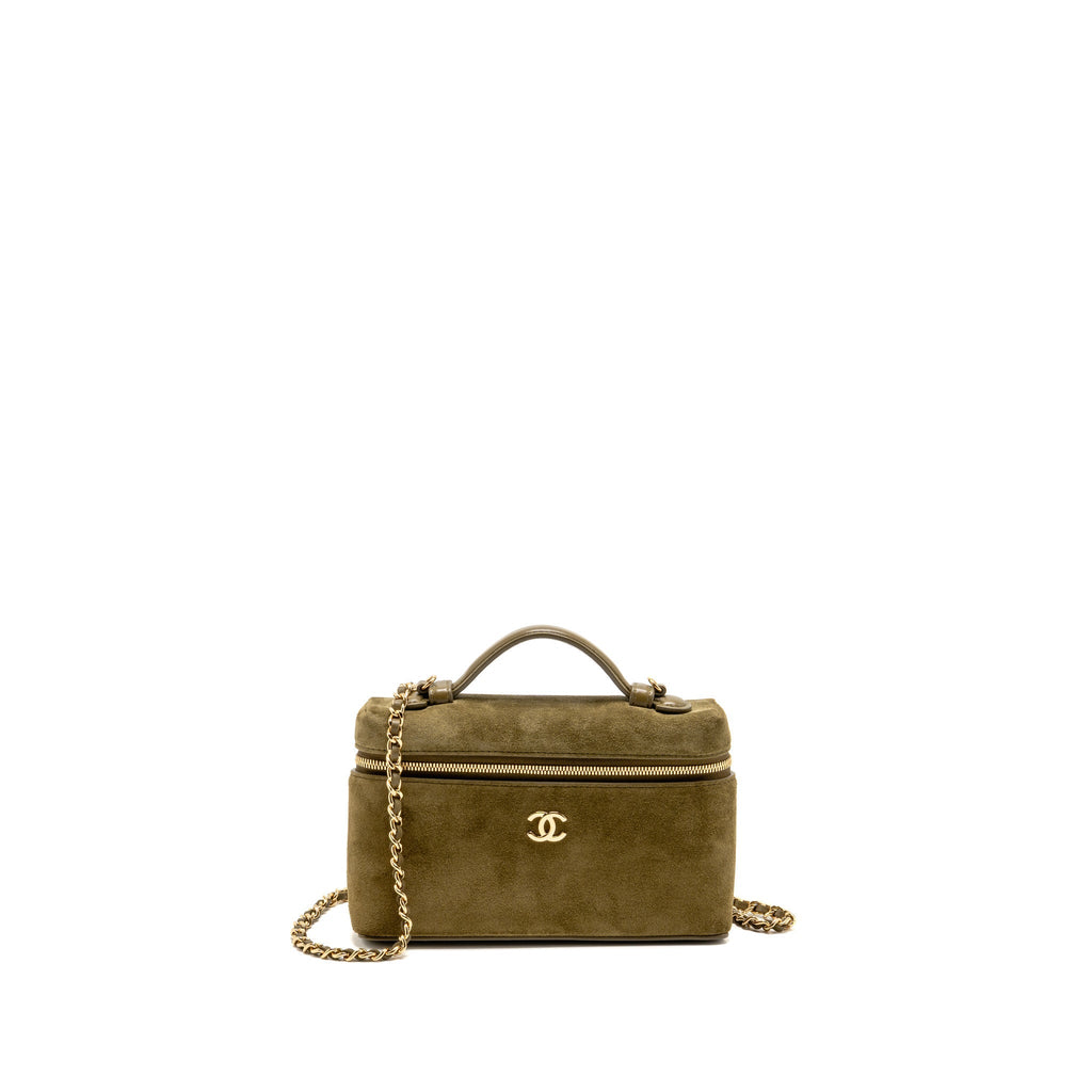 Chanel Vanity with Chain Suede Calfskin Dark Khaki GHW (Microchip)
