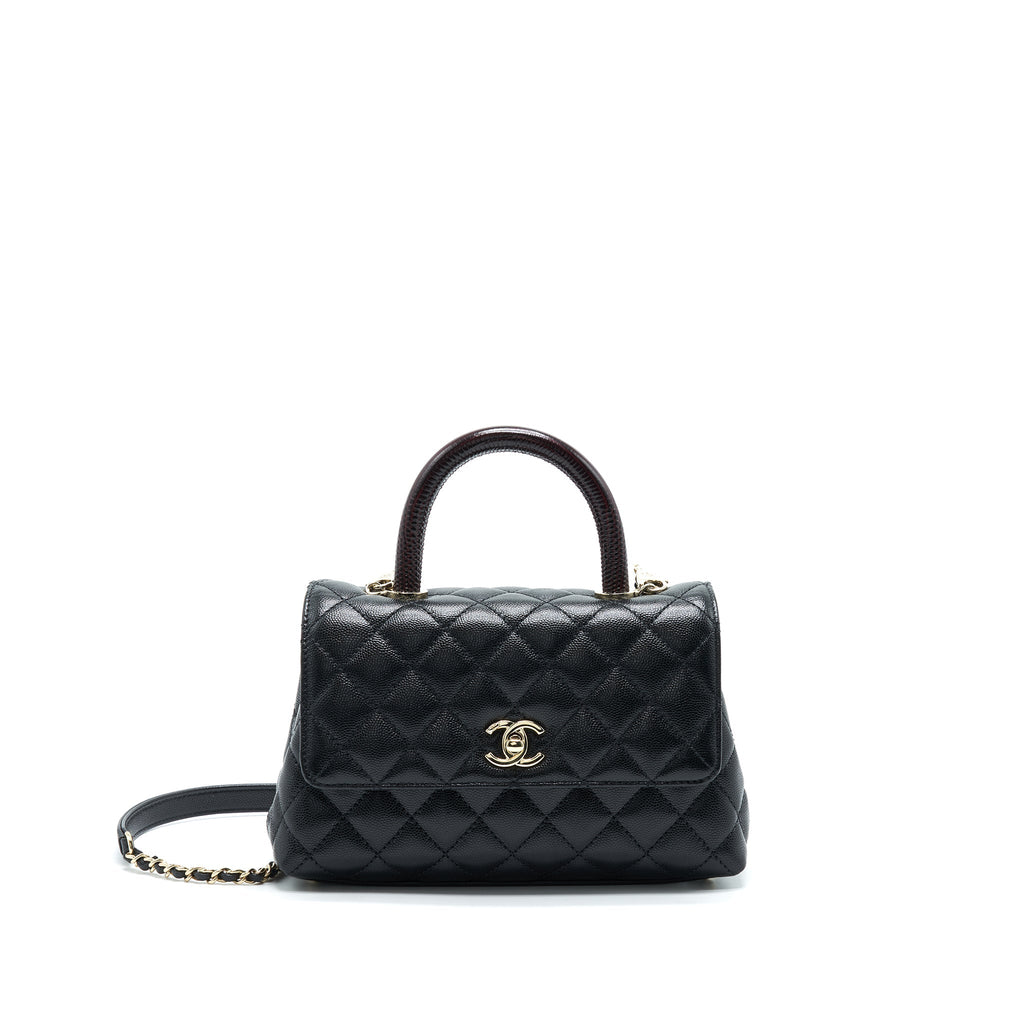 CHANEL SMALL COCO HANDLE 24CM CAVIAR BLACK LGHW EMBOSSED HANDLE (MICROCHIP)