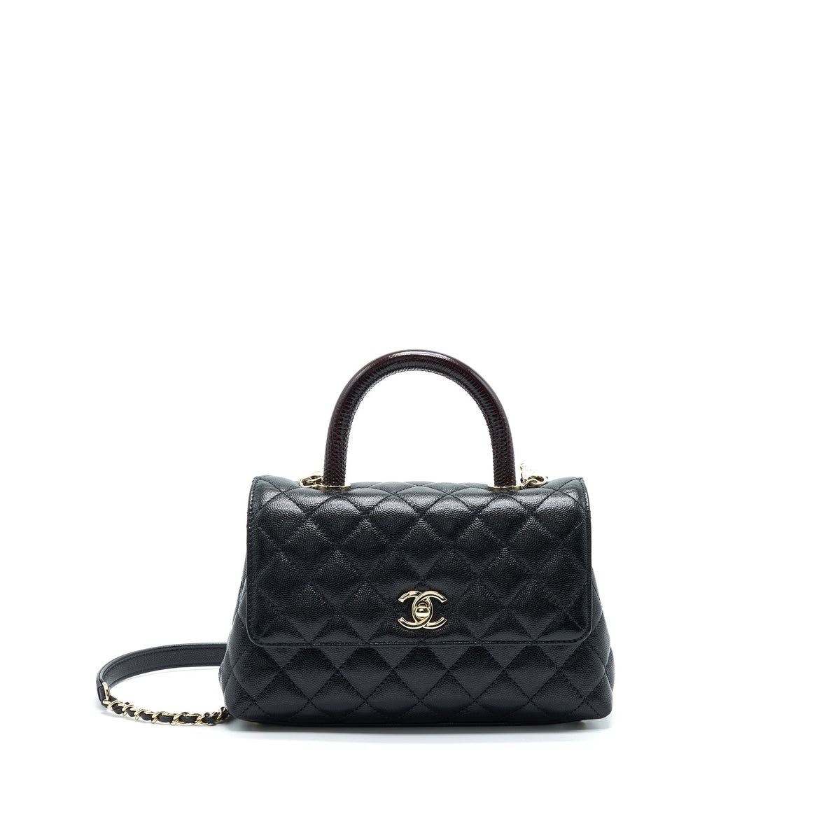 CHANEL SMALL COCO HANDLE 24CM CAVIAR BLACK LGHW EMBOSSED HANDLE (MICROCHIP)