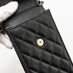 CHANEL CLASSIC PHONE CLUTCH WITH POUCH ON CHAIN CAVIAR BLACK LGHW
