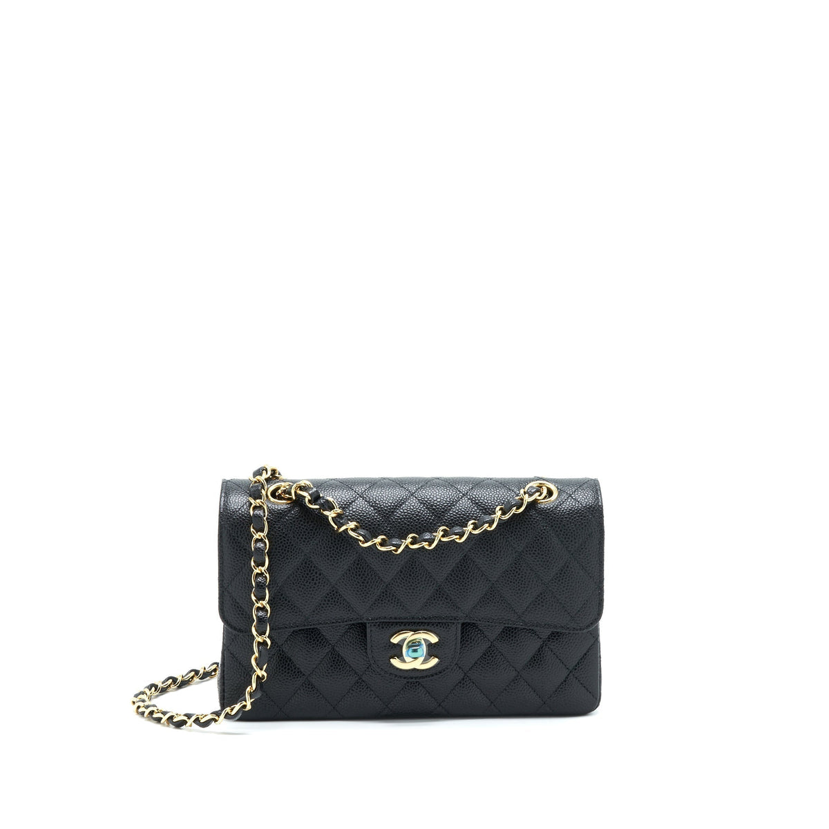CHANEL SMALL CLASSIC DOUBLE FLAP CAVIAR BLACK GHW (MICROCHIP)