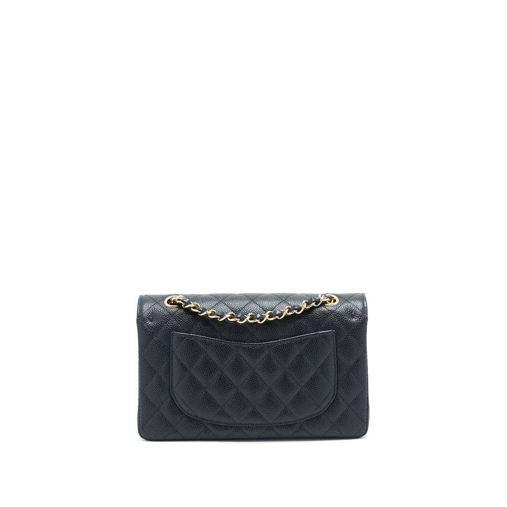 CHANEL SMALL CLASSIC DOUBLE FLAP CAVIAR BLACK GHW (MICROCHIP)