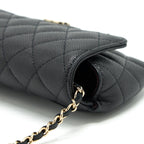 CHANEL GLASSES CASE WITH CHAIN CAVIAR BLACK LGHW
