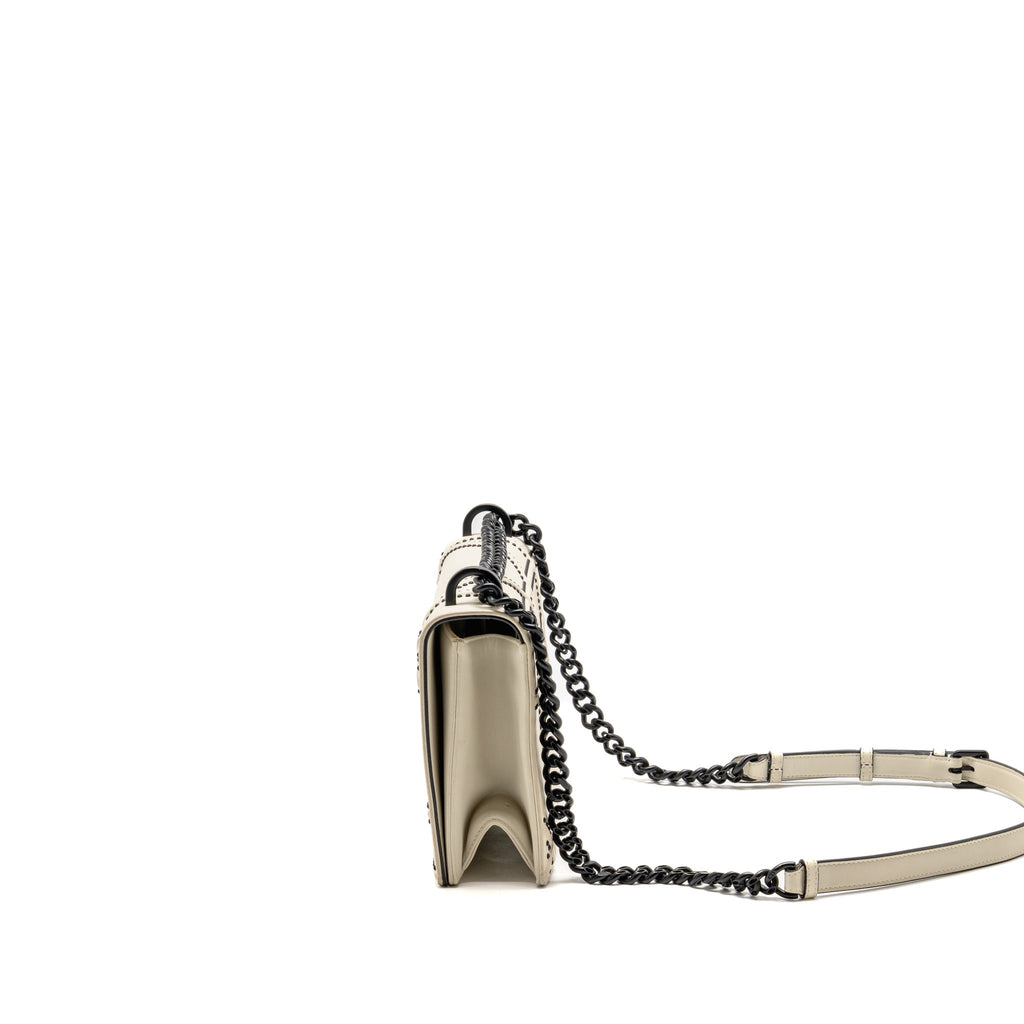 Dior Medium Diorama Flap Bag Calfskin Studded White with Black Hardware