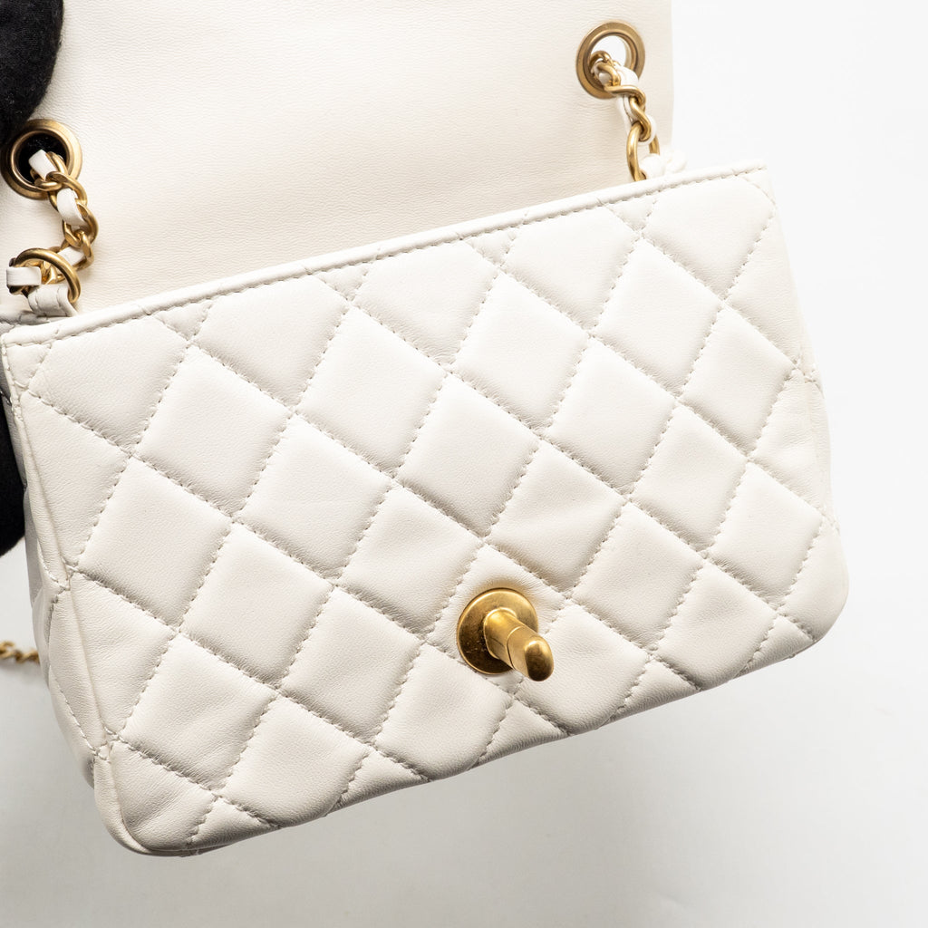 CHANEL PEARL CRUSH MINI SQUARE FLAP BAG LAMBSKIN WHITE GHW (MICROCHIP)