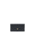 CHANEL CLASSIC LONG FLAP WALLET CAVIAR BLACK GHW