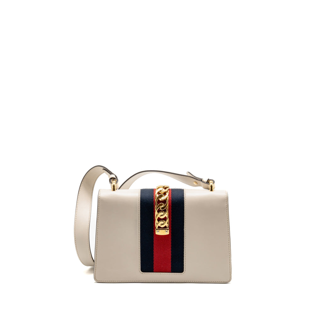 Gucci Medium Sylvie Shoulder Bag Calfskin White GHW