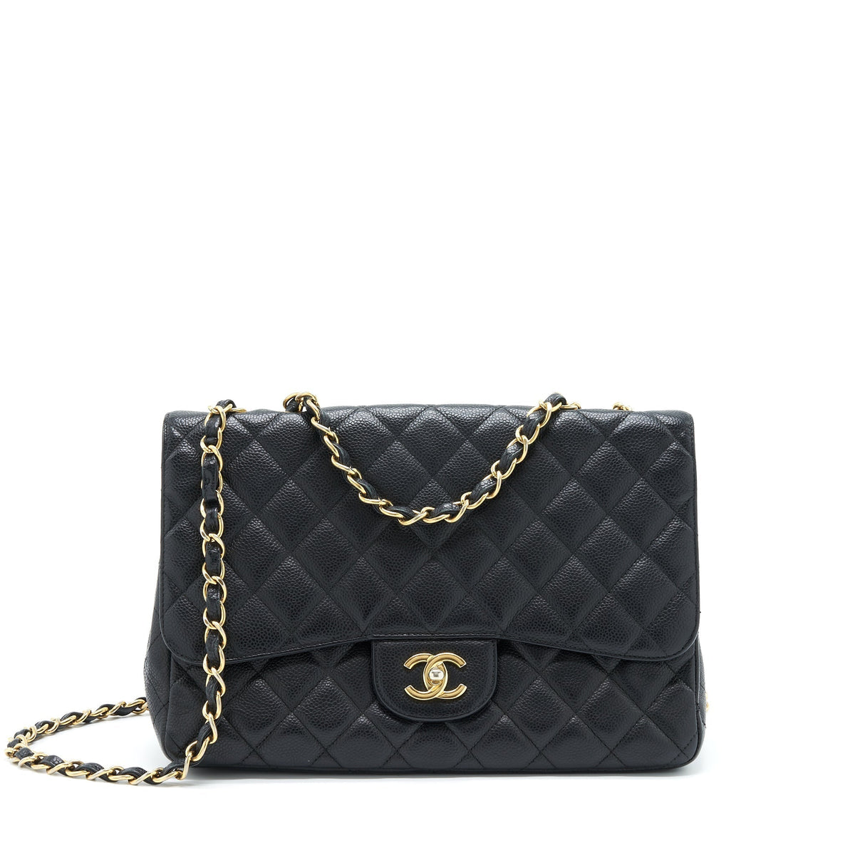 CHANEL JUMBO SINGLE FLAP BAG CAVIAR BLACK GHW