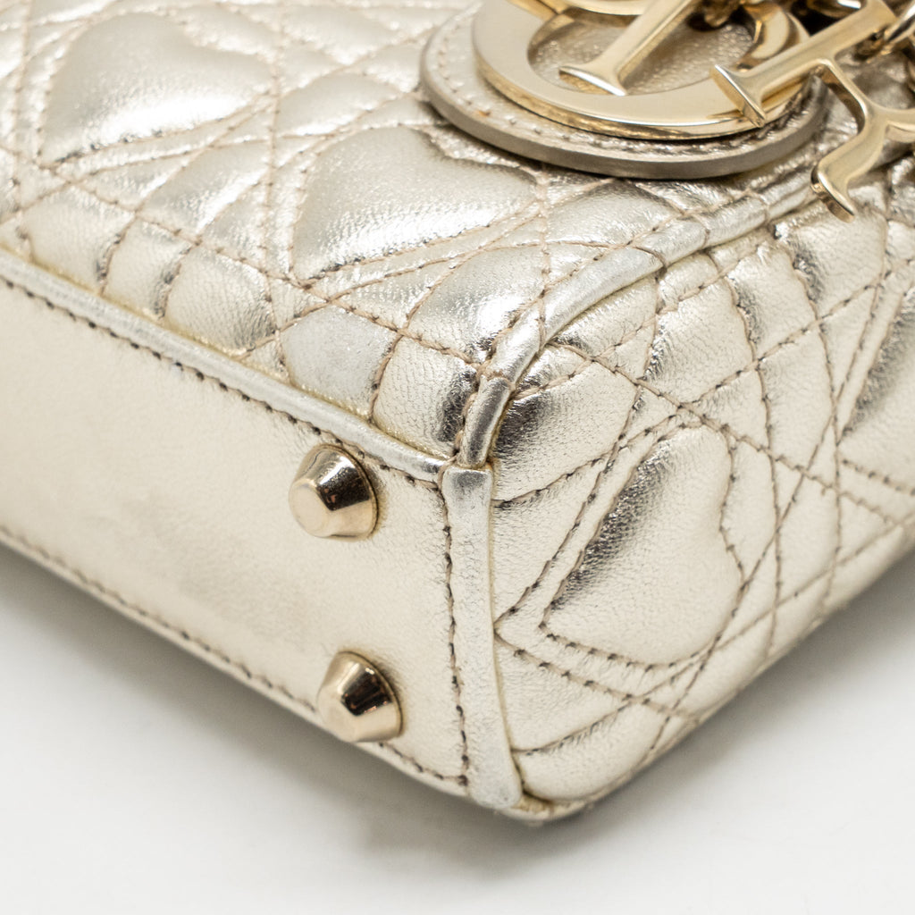 Dior Micro Lady Dior Limited Edition Heart Motif Cannage Lambskin Metallic Gold LGHW