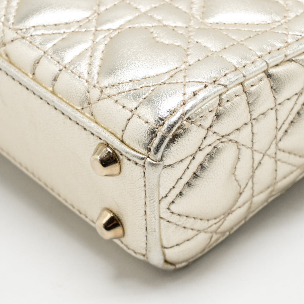 Dior Micro Lady Dior Limited Edition Heart Motif Cannage Lambskin Metallic Gold LGHW