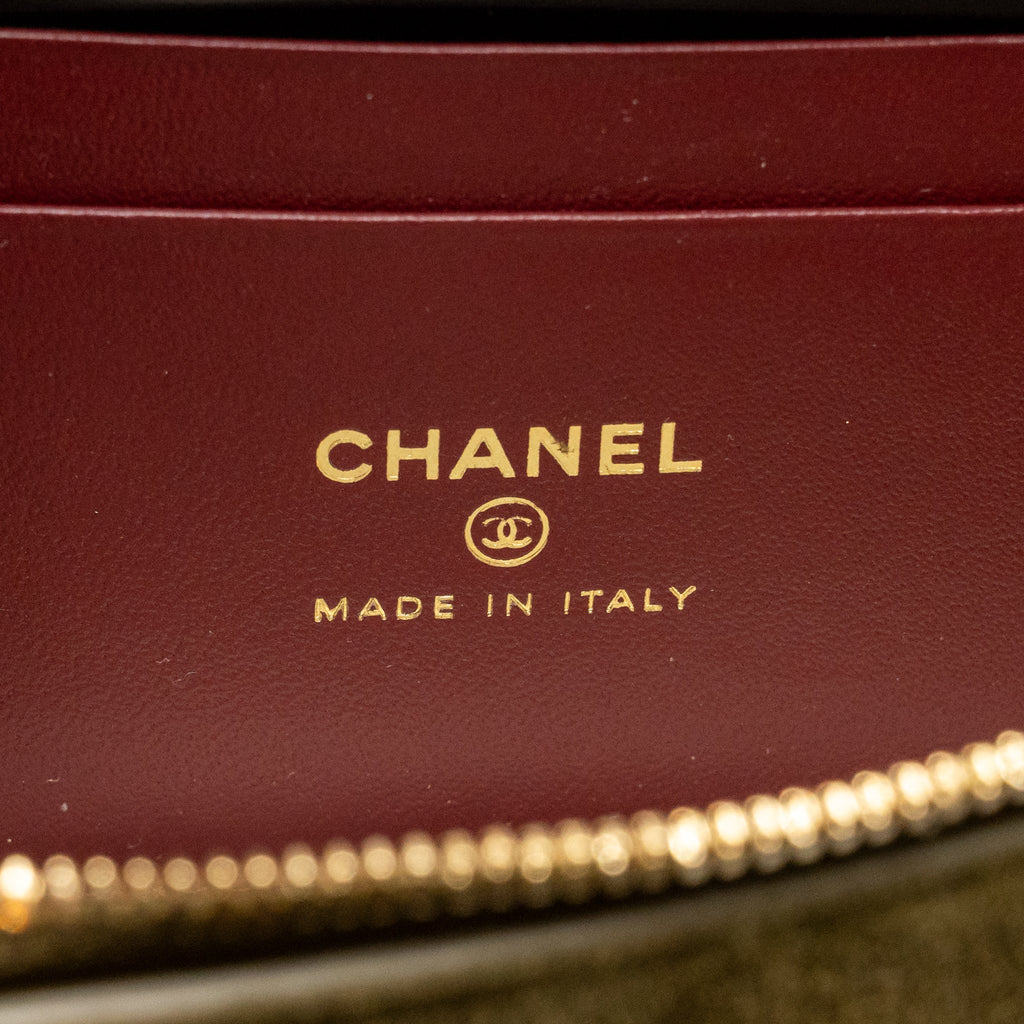 Chanel Vanity with Chain Suede Calfskin Dark Khaki GHW (Microchip)