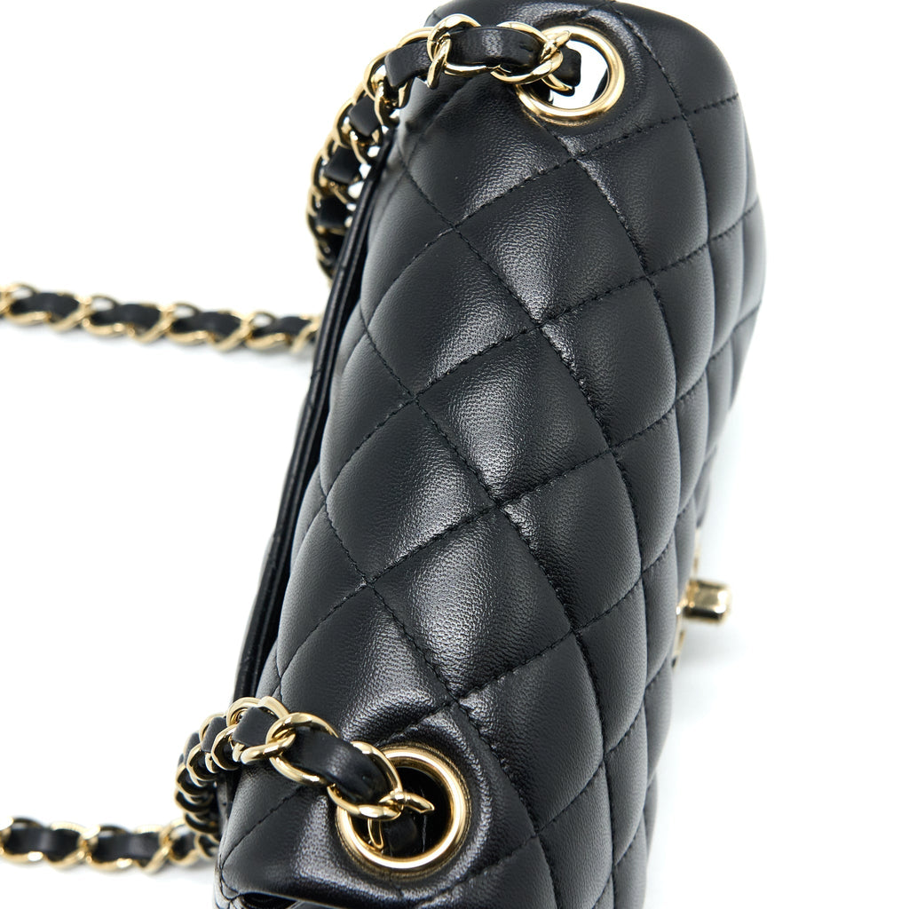 CHANEL CLASSIC MINI SQUARE FLAP BAG LAMBSKIN BLACK LGHW (MICROCHIP)