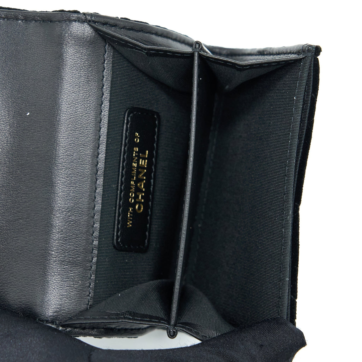 CHANEL SMALL FLAP WALLET VELVET BLACK LGHW