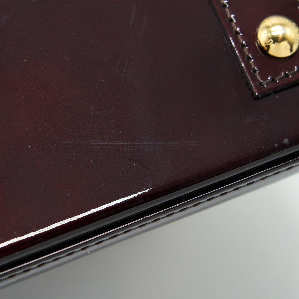 LOUIS VUITTON ALMA BB PATENT AMARANTE RAYE GHW