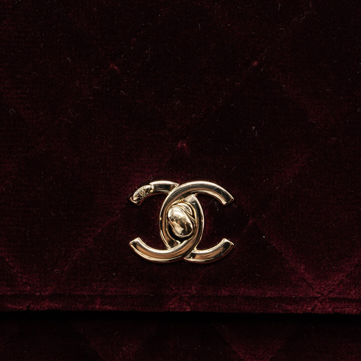 CHANEL CRYSTAL PEARL CRUSH WALLET ON CHAIN VELVET BURGUNDY LGHW