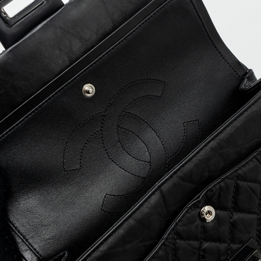 CHANEL SMALL 2.55 225 REISSUE FLAP BAG AGED CALFSKIN BLACK WITH BLACK HARDWARE (MICROCHIP)