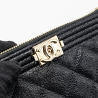 CHANEL SMALL BOY ZIP POUCH SHINY GRAINED CALFSKIN BLACK GHW