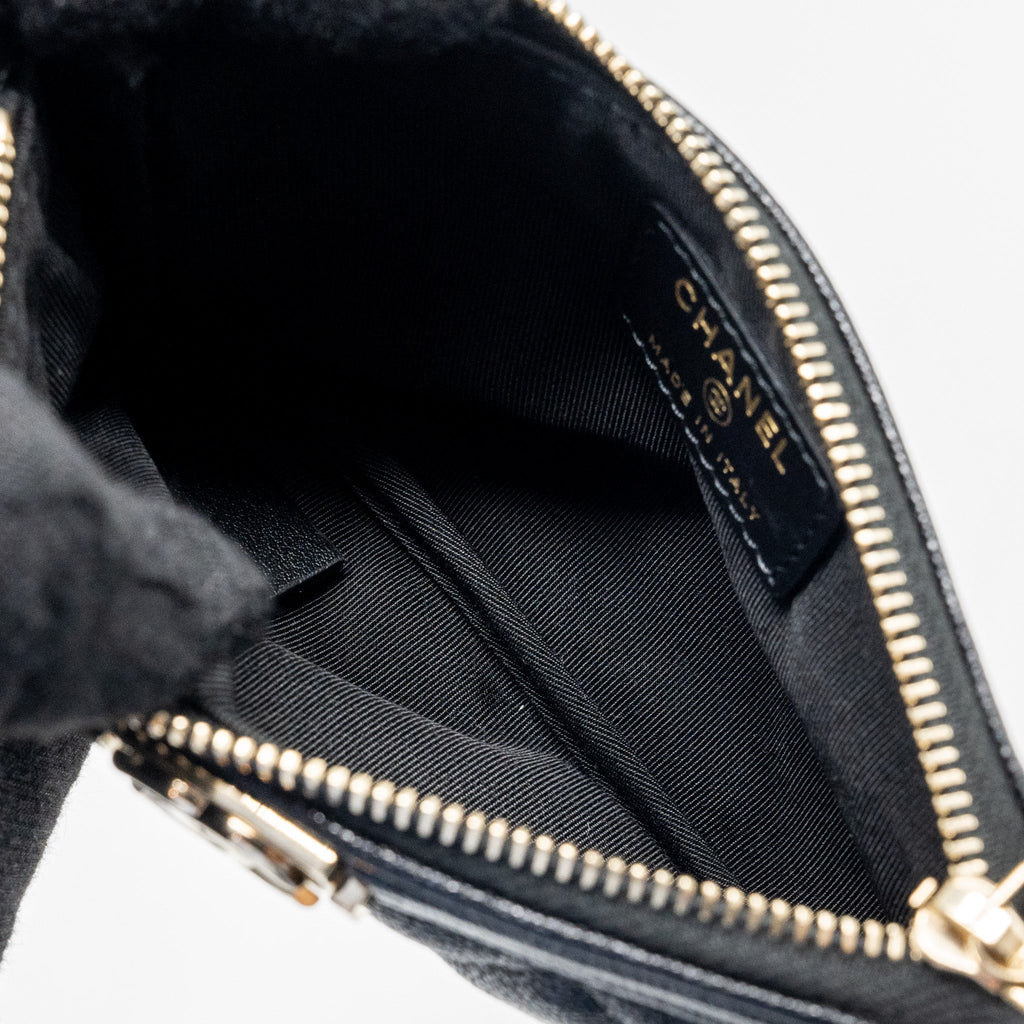 CHANEL SMALL BOY ZIP POUCH SHINY GRAINED CALFSKIN BLACK GHW
