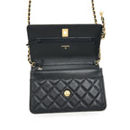 CHANEL 22S PEARL CRUSH WALLET ON CHAIN LAMBSKIN BLACK GHW (MICROCHIP)