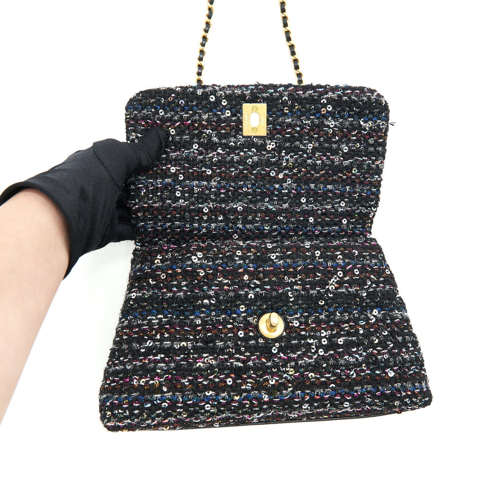 CHANEL SMALL TWEED COCO HANDLE 24CM BLACK GHW