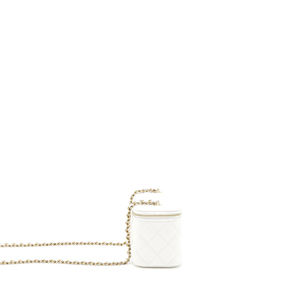 CHANEL LONG VANITY WITH CHAIN CAVIAR WHITE LGHW (MICROCHIP)