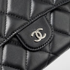 CHANEL CLASSIC COMPACT LONG WALLET LAMBSKIN BLACK SHW