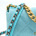 CHANEL SMALL 19 BAG DENIM LIGHT BLUE MULTICOLOUR HARDWARE