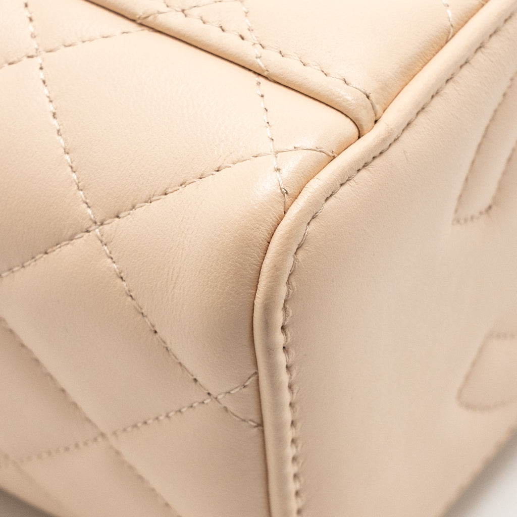 Chanel Top Handle Long Vanity Case Lambskin Beige Pink LGHW (Microchip)