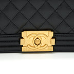 CHANEL MEDIUM BOY BAG CAVIAR BLACK WITH BRUSHED GHW (MICROCHIP)