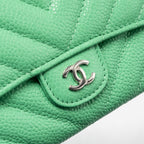 CHANEL CLASSIC FLAP WALLET CHEVRON CAVIAR GREEN SHW
