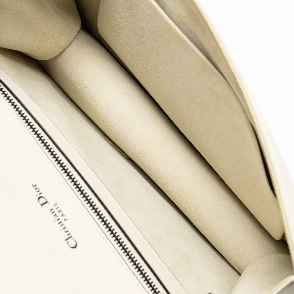 Dior Medium Diorama Flap Bag Calfskin Studded White with Black Hardware