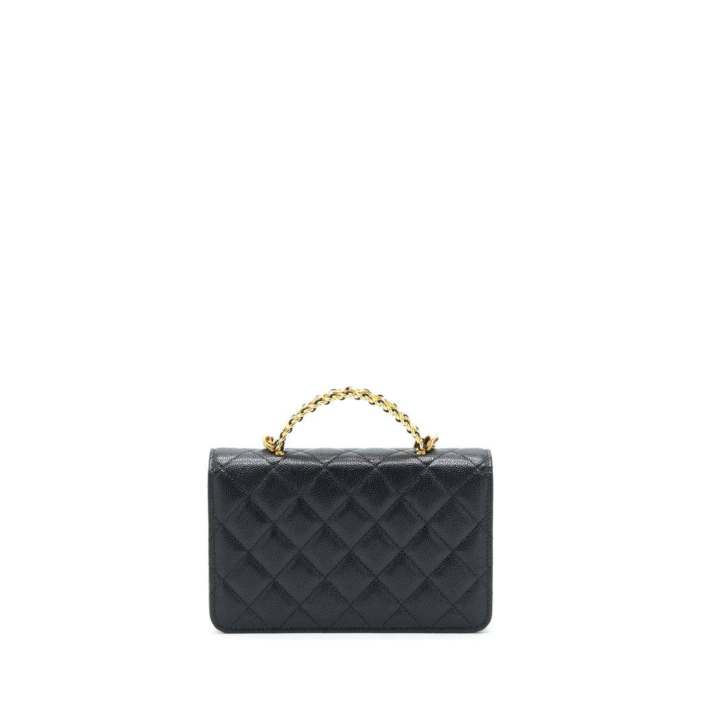 CHANEL 22S LOGO TOP HANDLE WALLET ON CHAIN CAVIAR BLACK GHW (MICROCHIP)