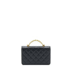 CHANEL 22S LOGO TOP HANDLE WALLET ON CHAIN CAVIAR BLACK GHW (MICROCHIP)