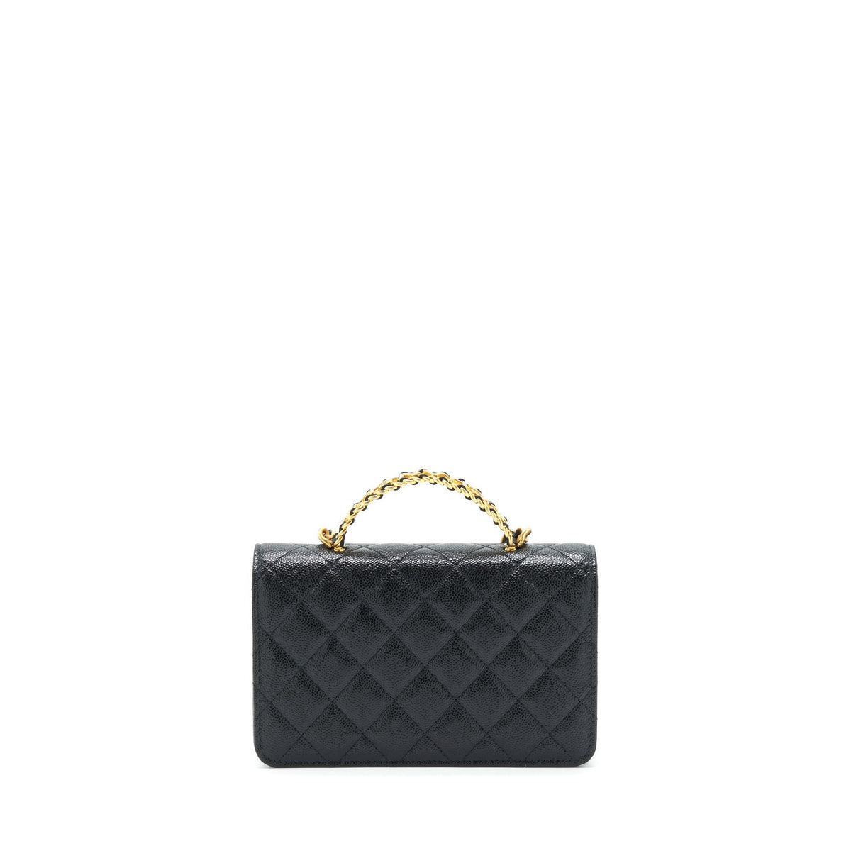 CHANEL 22S LOGO TOP HANDLE WALLET ON CHAIN CAVIAR BLACK GHW (MICROCHIP)