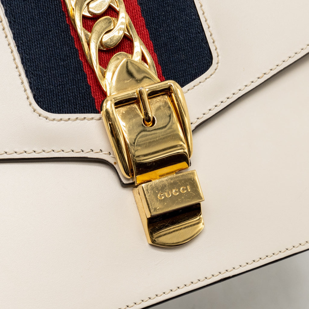 Gucci Medium Sylvie Shoulder Bag Calfskin White GHW