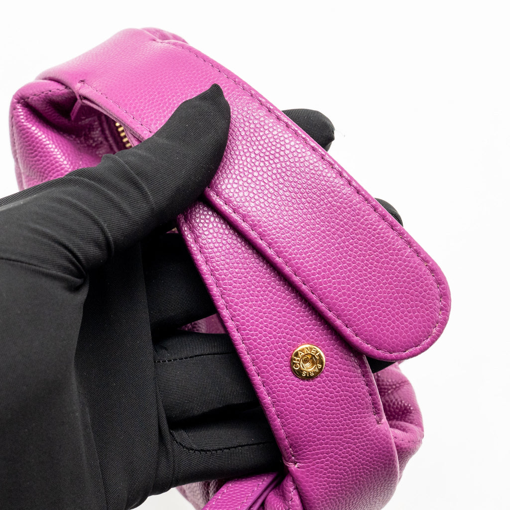 Chanel Polly Pocket Mini Round Hobo Bag Caviar Dark Pink GHW (Microchip)