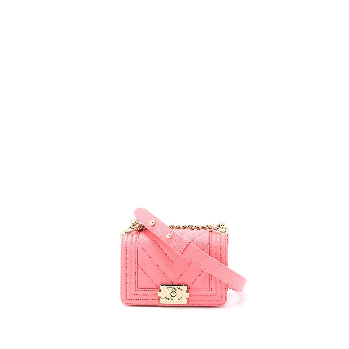 CHANEL SUPER MINI BOY BAG CHEVRON CAVIAR PINK LGHW (MICROCHIP)