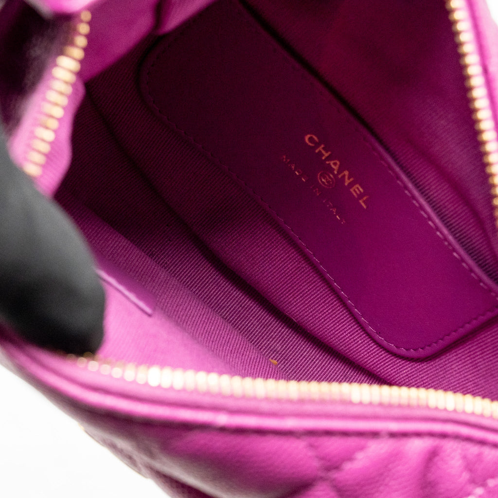 Chanel Polly Pocket Mini Round Hobo Bag Caviar Dark Pink GHW (Microchip)