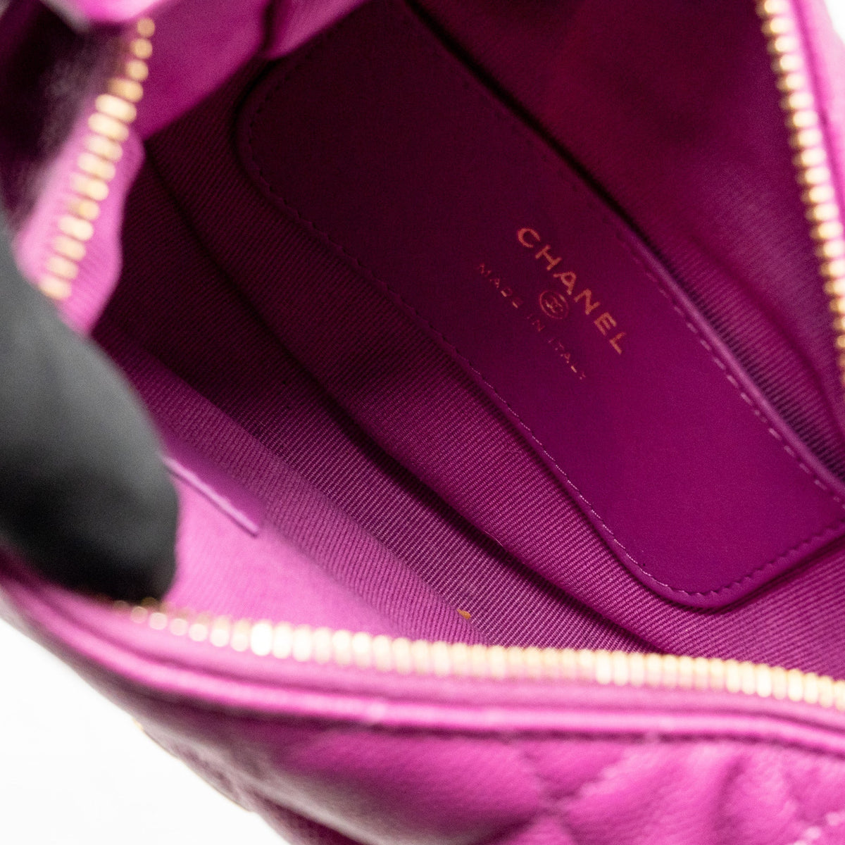 Chanel Polly Pocket Mini Round Hobo Bag Caviar Dark Pink GHW (Microchip)