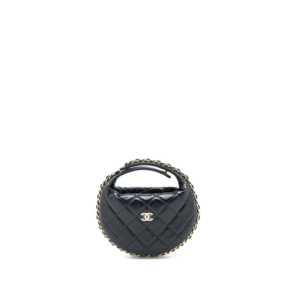 CHANEL 23C ROUND CRUISE POUCH LAMBSKIN BLACK LGHW (MICROCHIP)