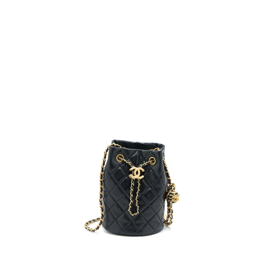 CHANEL 22S PEARL CRUSH BUCKET BAG LAMBSKIN BLACK BRUSHED GHW (MICROCHIP)