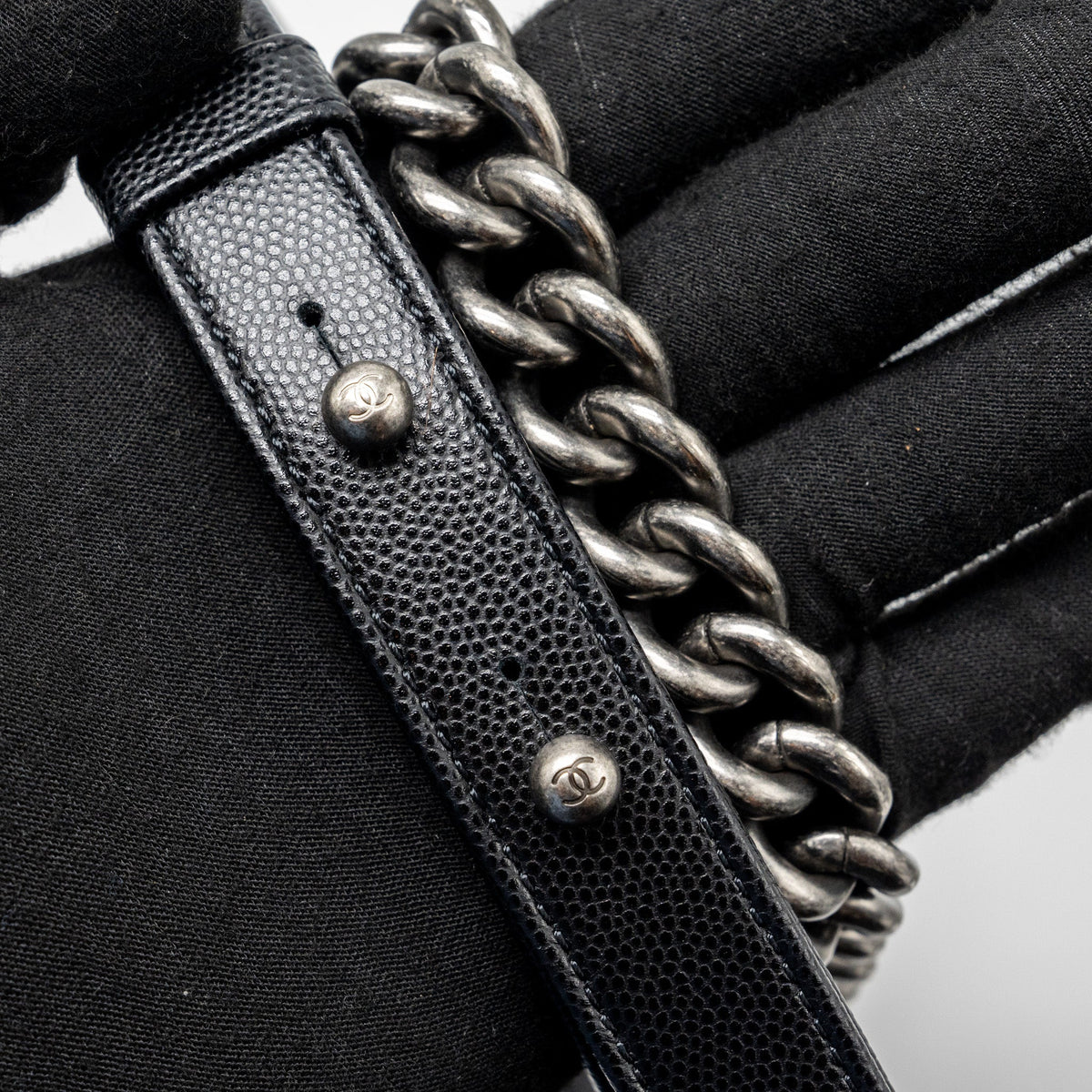 CHANEL SMALL BOY BAG CAVIAR BLACK RUTHENIUM HARDWARE (MICROCHIP)